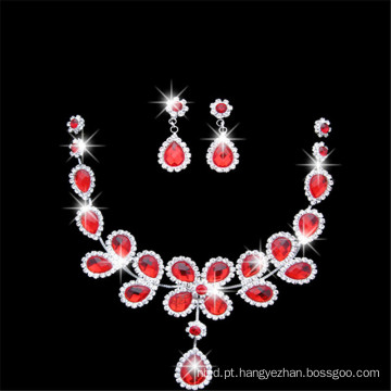 Red Royal Crystal Beaded Fashion Necklace With Ear Ring